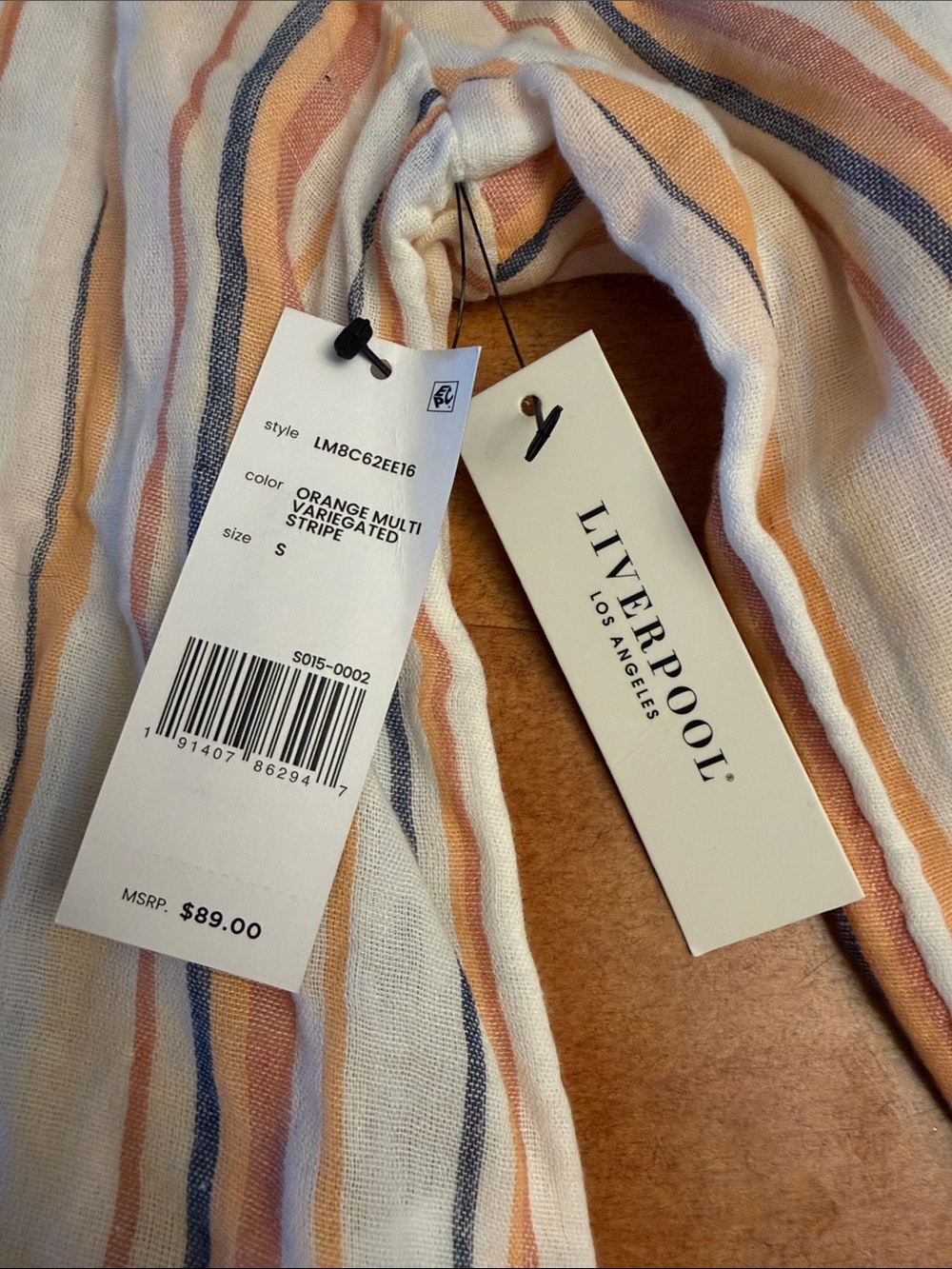 Liverpool Striped V-Neck Frayed-Hem Tunic in Peach, Blue & Cream - Picture 3 of 11